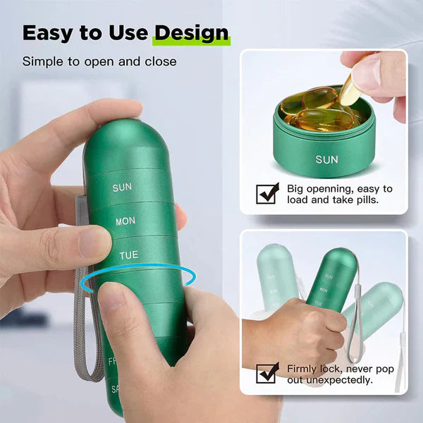 Aluminum Travel Pill Organizer with 7 Compartments