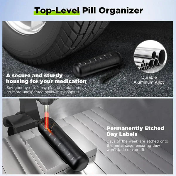 Aluminum Travel Pill Organizer with 7 Compartments