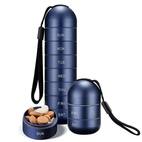 Aluminum Travel Pill Organizer with 7 Compartments
