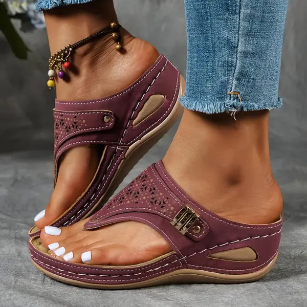 Women's Adjustable Wedge Platform Sandals with Laser Cut Design