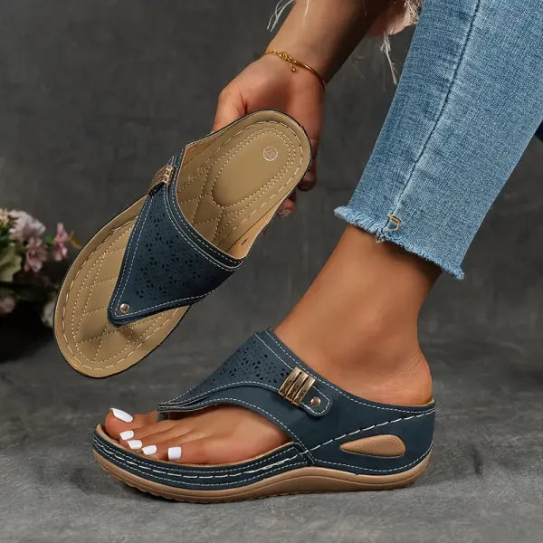 Women's Adjustable Wedge Platform Sandals with Laser Cut Design
