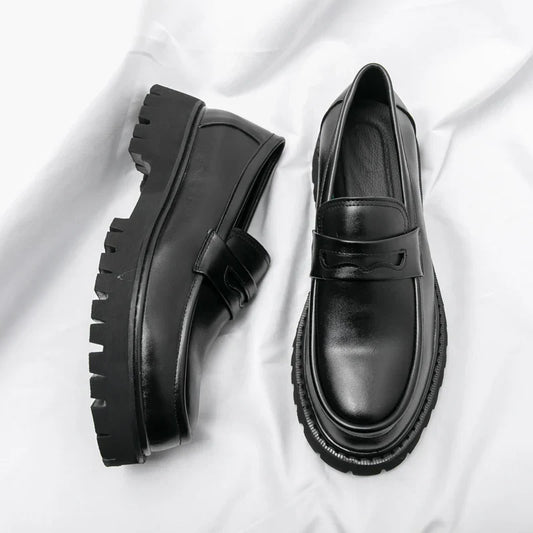 Men's Black Chunky Sole Slip-On Loafers