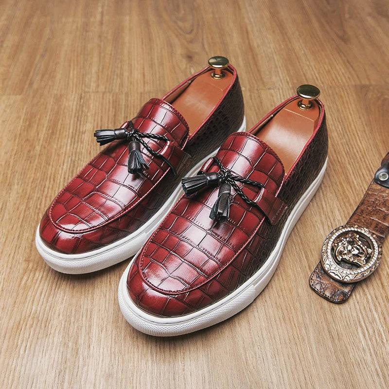 Croc Embossed Tassel Loafers for Men
