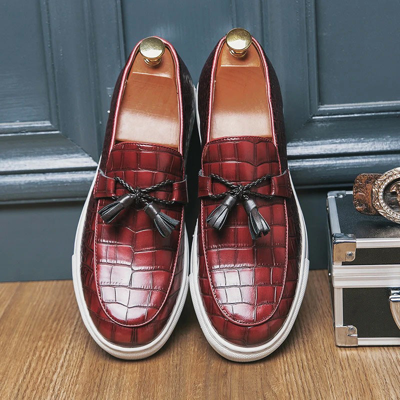 Croc Embossed Tassel Loafers for Men