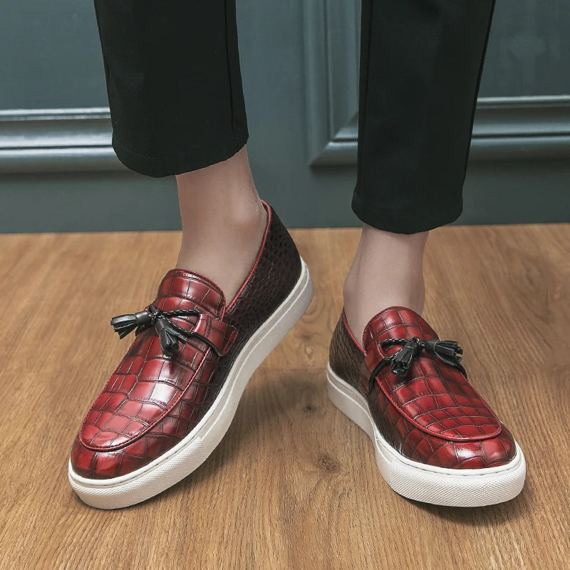Croc Embossed Tassel Loafers for Men