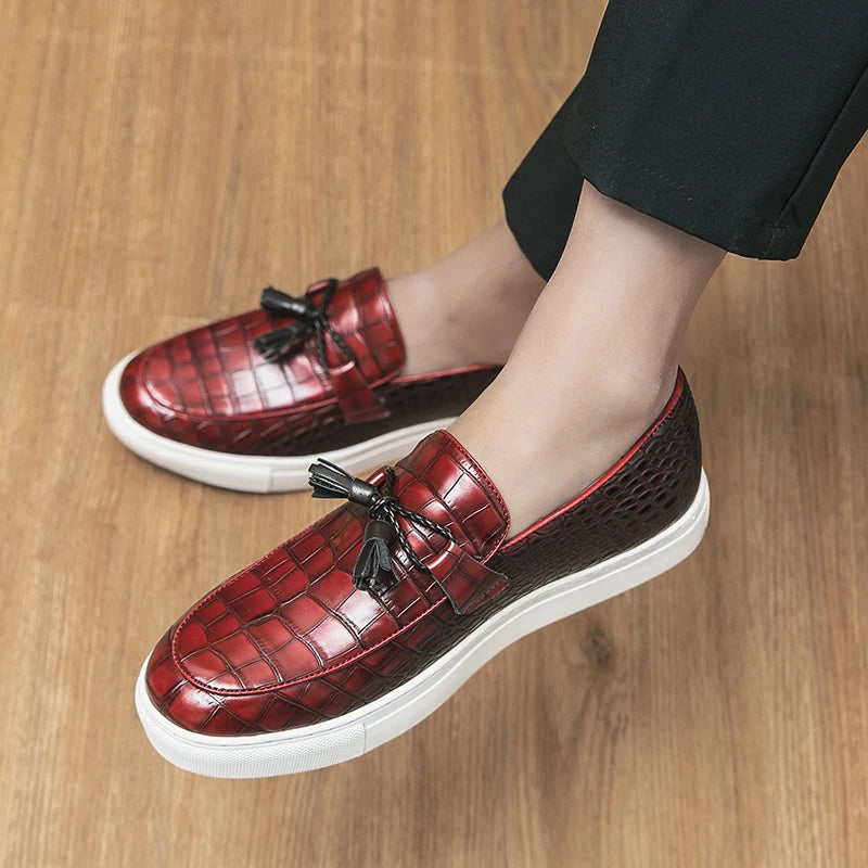 Croc Embossed Tassel Loafers for Men