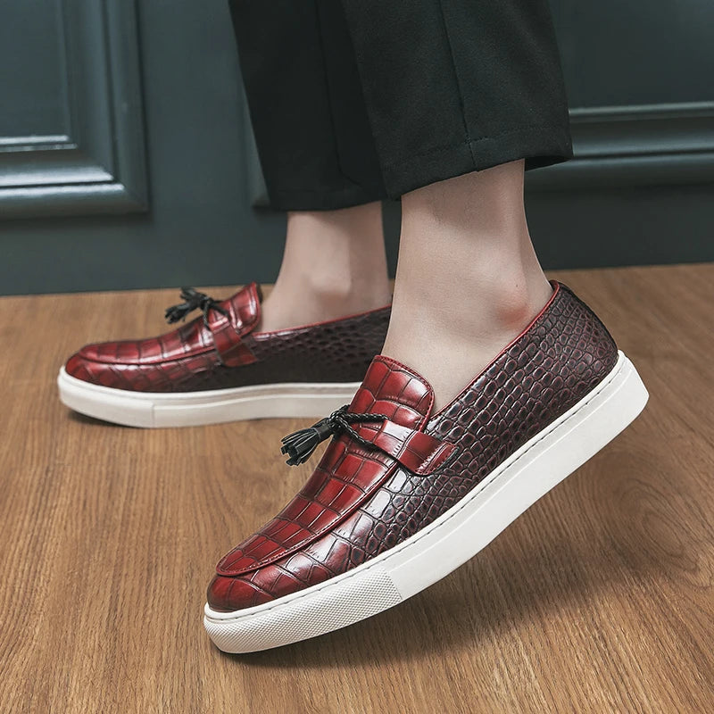 Croc Embossed Tassel Loafers for Men