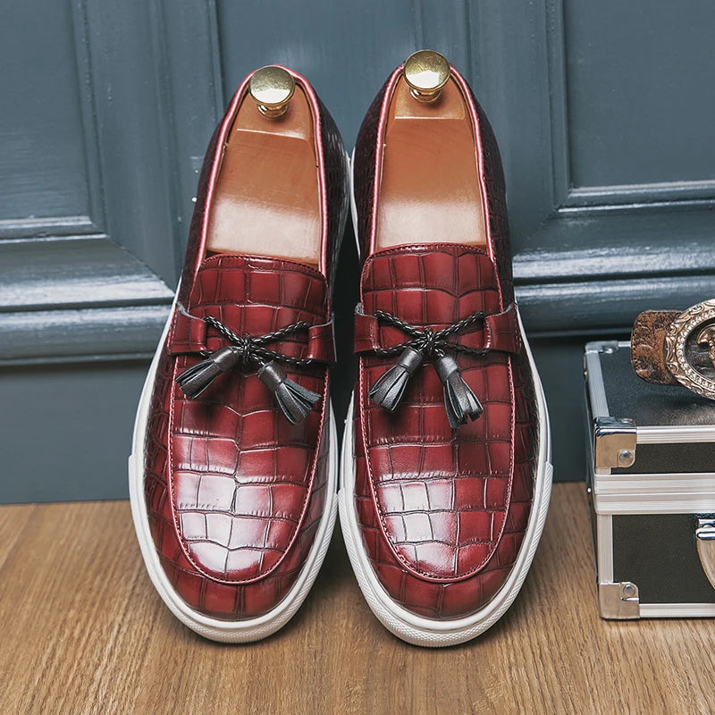 Croc Embossed Tassel Loafers for Men