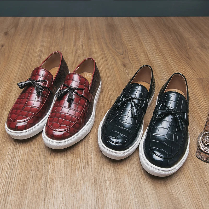 Croc Embossed Tassel Loafers for Men
