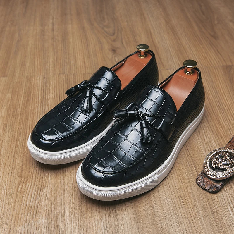 Croc Embossed Tassel Loafers for Men