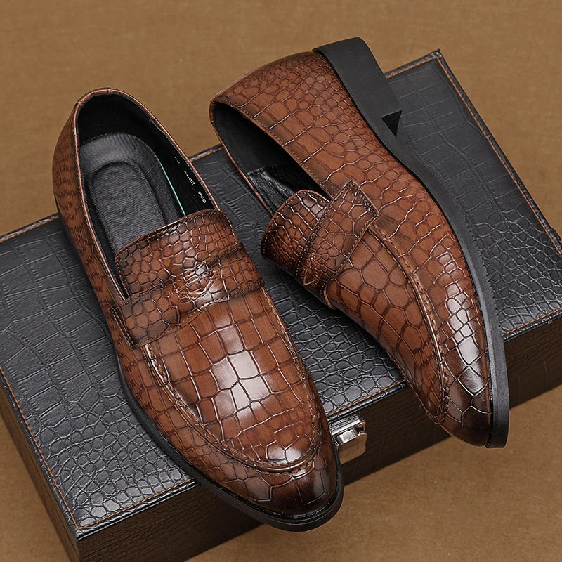 Crocodile Embossed Slip-On Loafers for Men