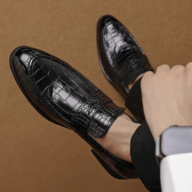 Crocodile Embossed Slip-On Loafers for Men