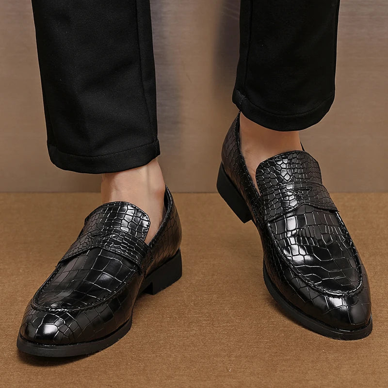 Crocodile Embossed Slip-On Loafers for Men
