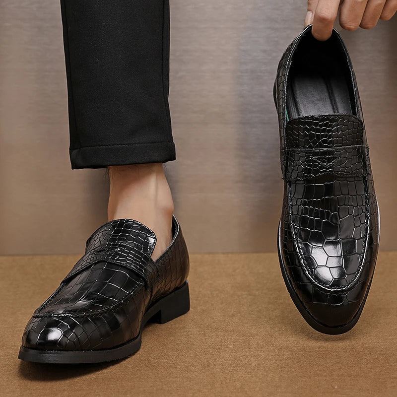 Crocodile Embossed Slip-On Loafers for Men
