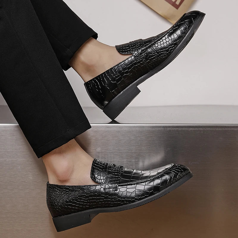 Crocodile Embossed Slip-On Loafers for Men
