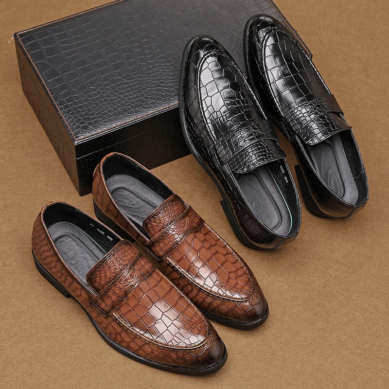Crocodile Embossed Slip-On Loafers for Men