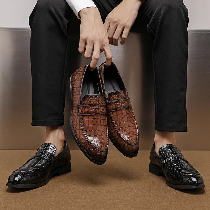 Crocodile Embossed Slip-On Loafers for Men