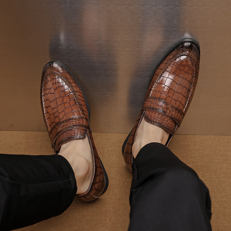 Crocodile Embossed Slip-On Loafers for Men