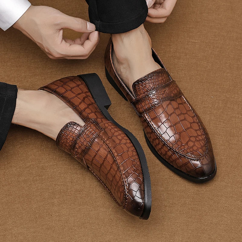 Crocodile Embossed Slip-On Loafers for Men
