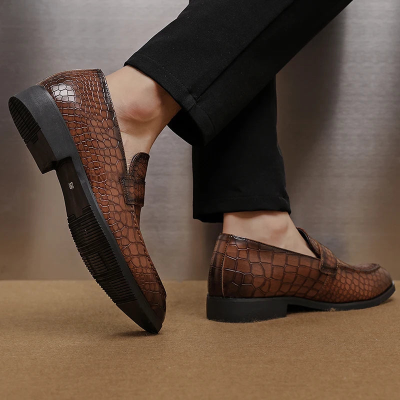 Crocodile Embossed Slip-On Loafers for Men