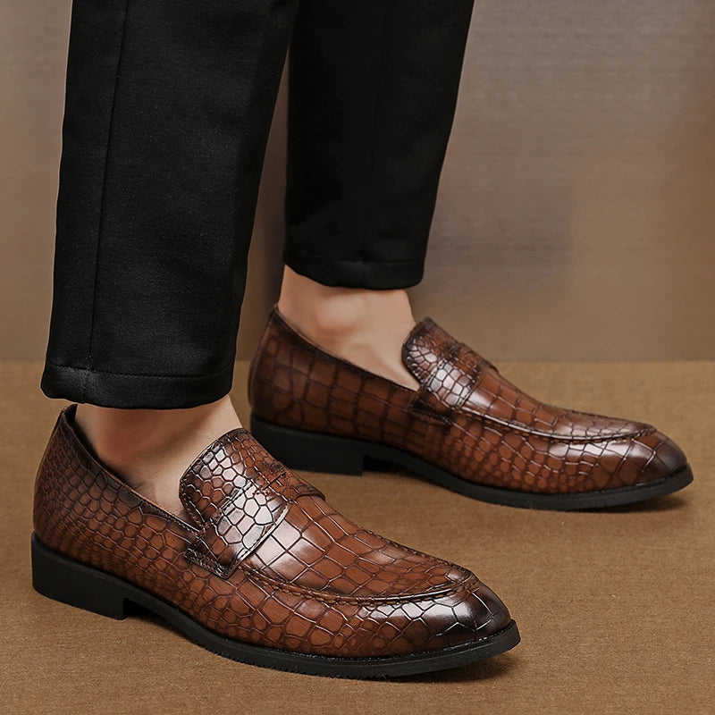 Crocodile Embossed Slip-On Loafers for Men