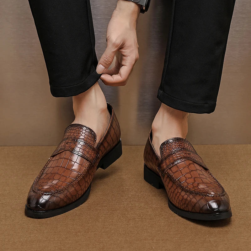 Crocodile Embossed Slip-On Loafers for Men
