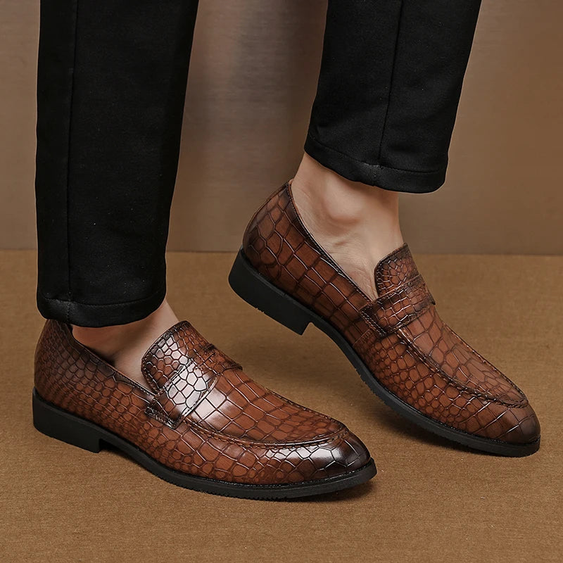 Crocodile Embossed Slip-On Loafers for Men