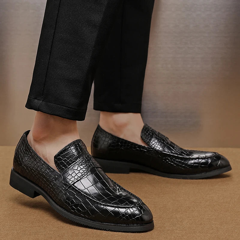 Crocodile Embossed Slip-On Loafers for Men