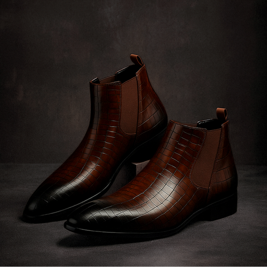 Alligator Textured Men's Chelsea Boots with Cushioned Insole
