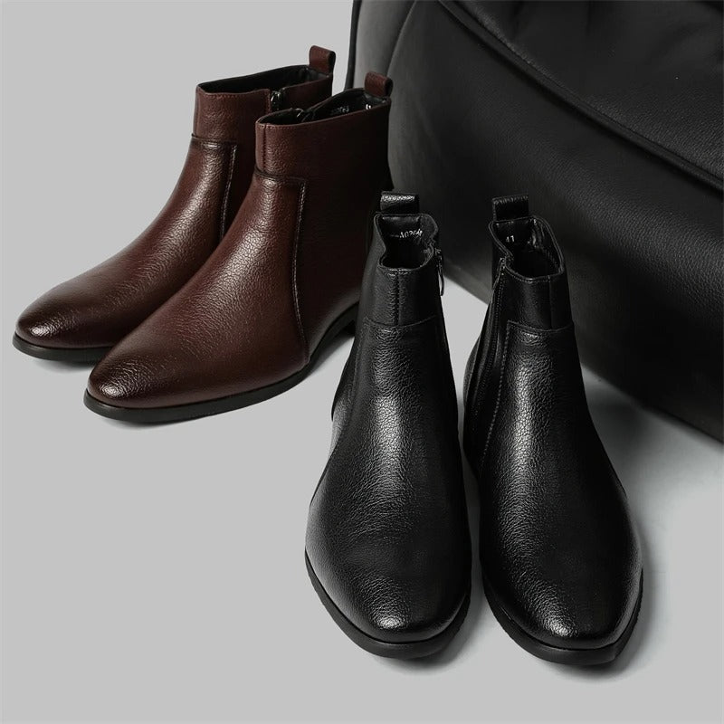 Men's Side Zip Ankle Boots with Pointed Round Toe