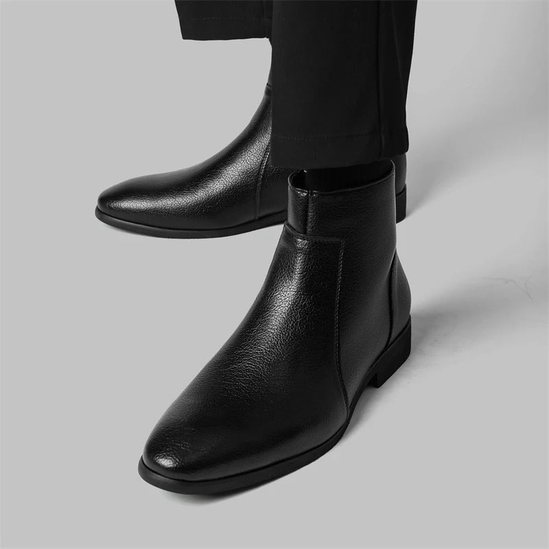 Men's Side Zip Ankle Boots with Pointed Round Toe