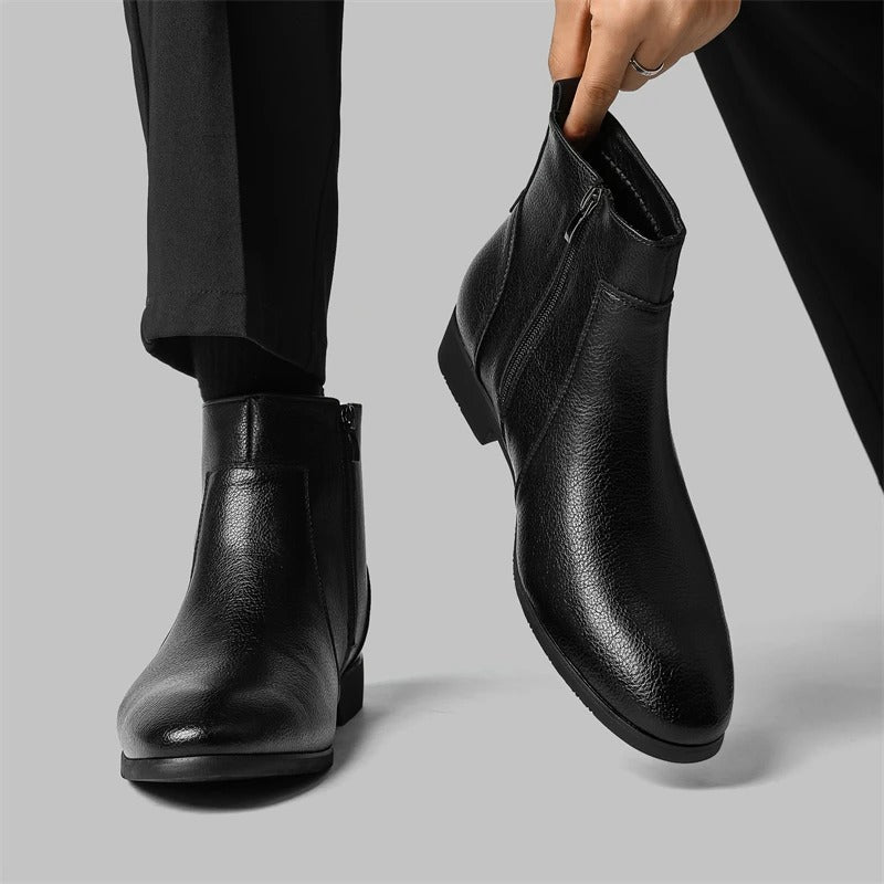Men's Side Zip Ankle Boots with Pointed Round Toe
