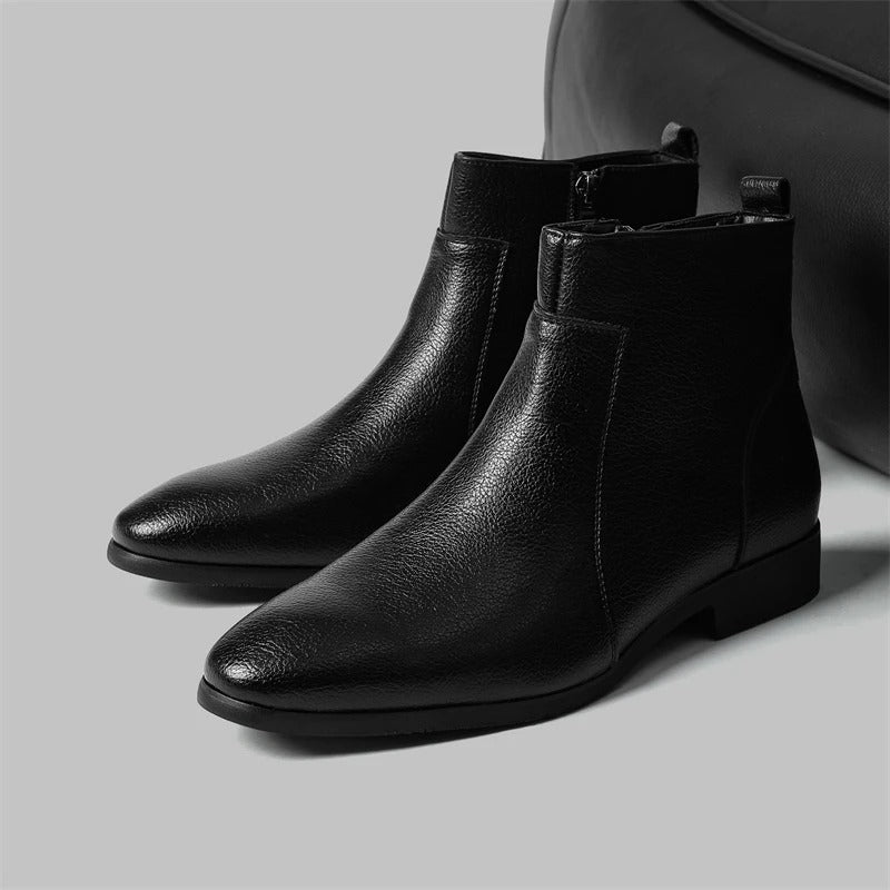 Men's Side Zip Ankle Boots with Pointed Round Toe