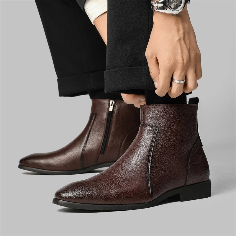 Men's Side Zip Ankle Boots with Pointed Round Toe