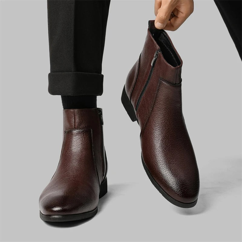 Men's Side Zip Ankle Boots with Pointed Round Toe