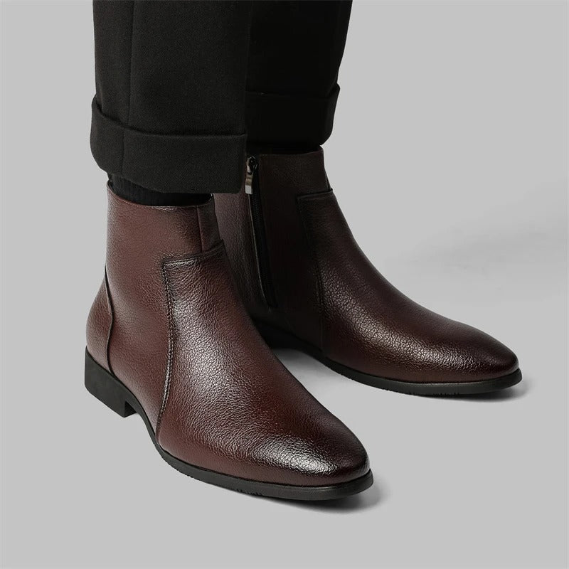 Men's Side Zip Ankle Boots with Pointed Round Toe