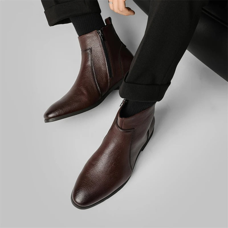 Men's Side Zip Ankle Boots with Pointed Round Toe