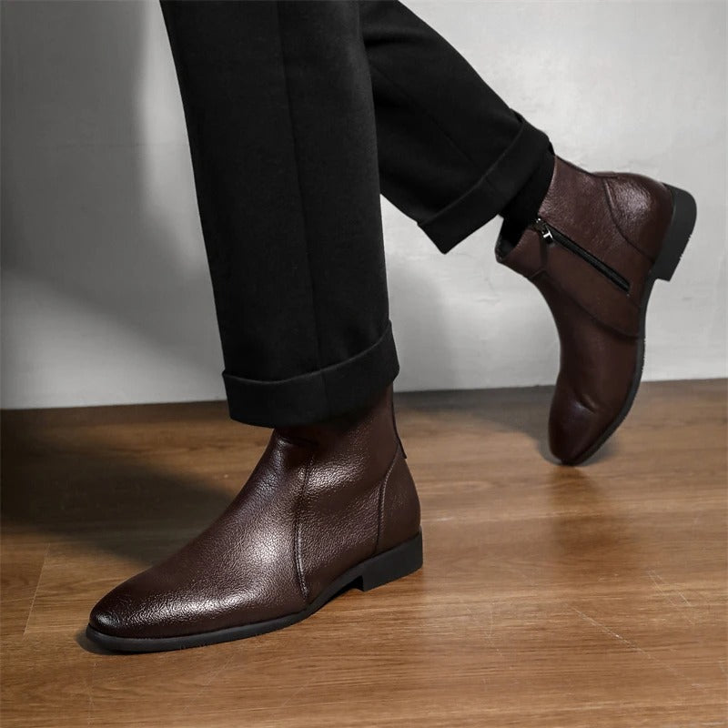 Men's Side Zip Ankle Boots with Pointed Round Toe