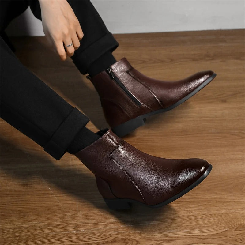 Men's Side Zip Ankle Boots with Pointed Round Toe