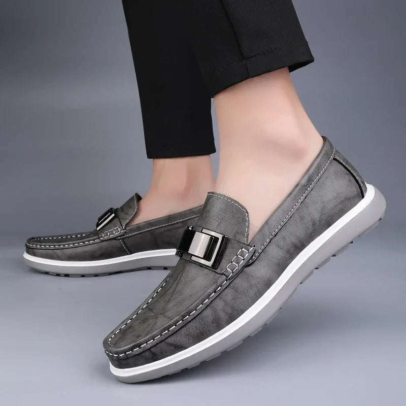 Men's Slip-On Casual Loafers with Weathered Finish
