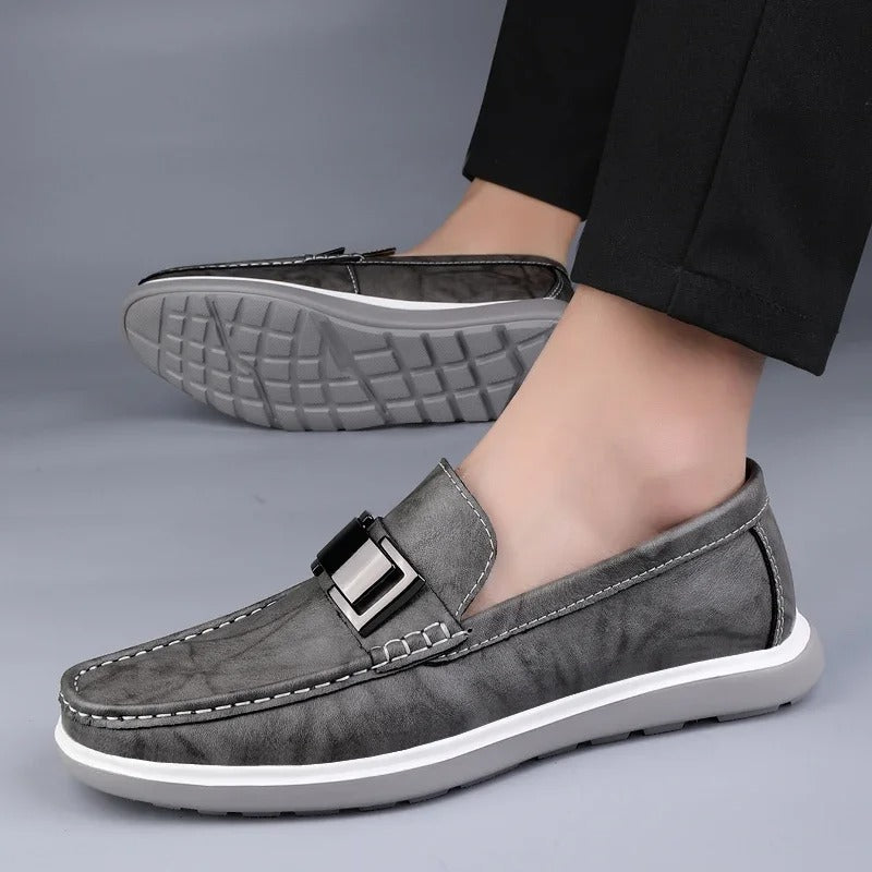 Men's Slip-On Casual Loafers with Weathered Finish