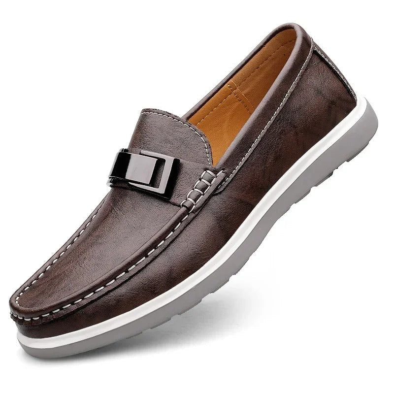 Men's Slip-On Casual Loafers with Weathered Finish