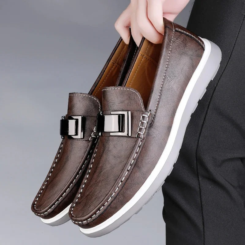 Men's Slip-On Casual Loafers with Weathered Finish