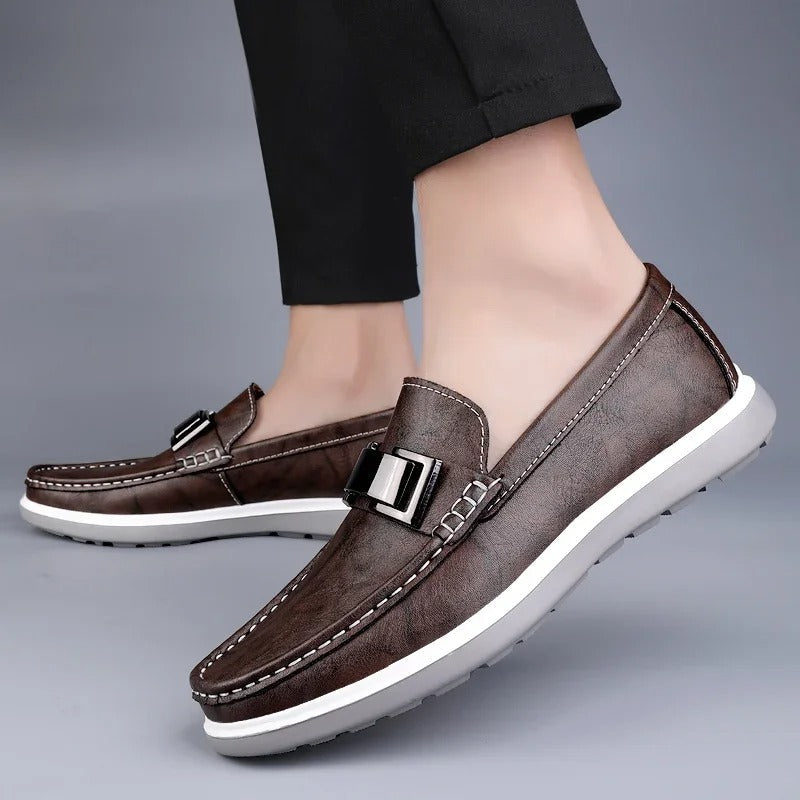 Men's Slip-On Casual Loafers with Weathered Finish