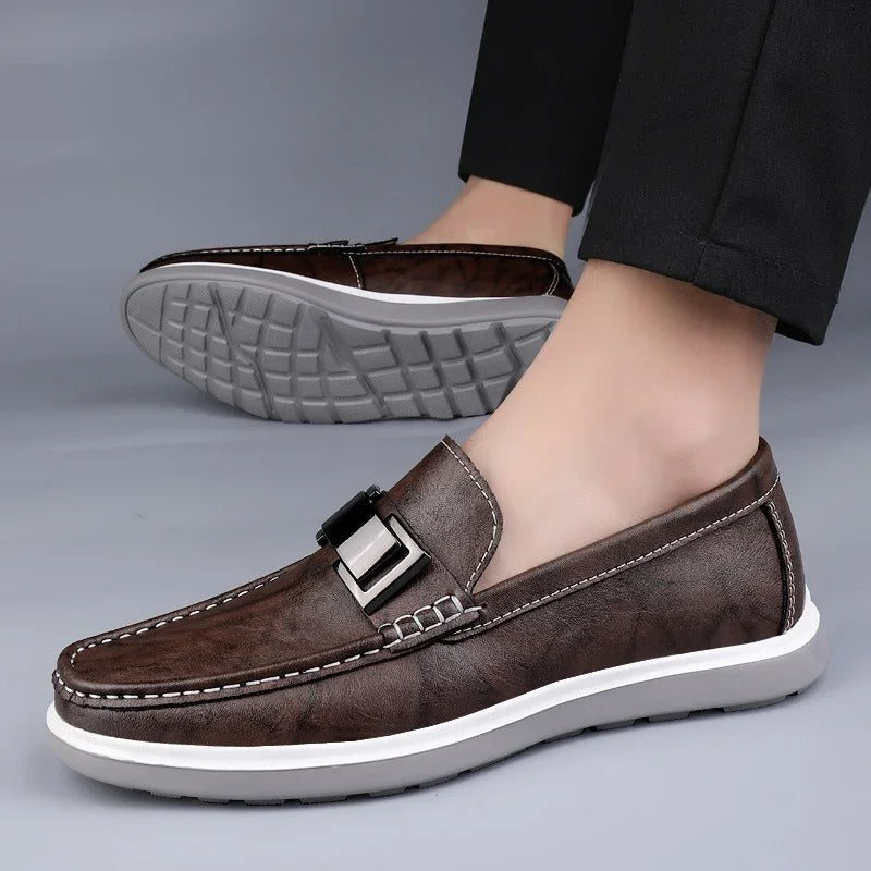 Men's Slip-On Casual Loafers with Weathered Finish