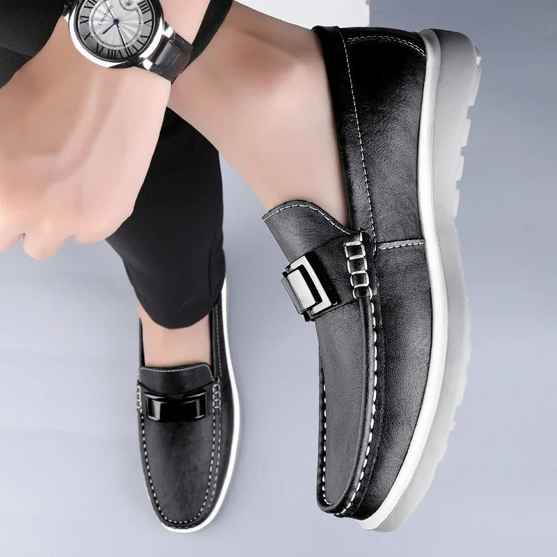 Men's Slip-On Casual Loafers with Weathered Finish