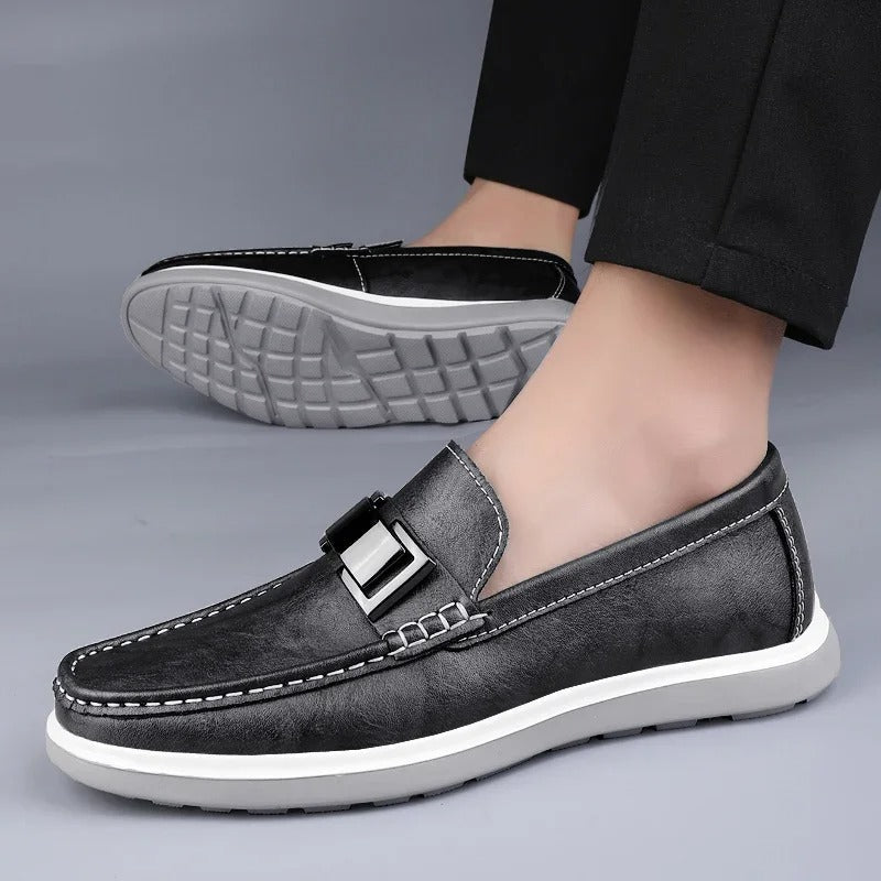 Men's Slip-On Casual Loafers with Weathered Finish