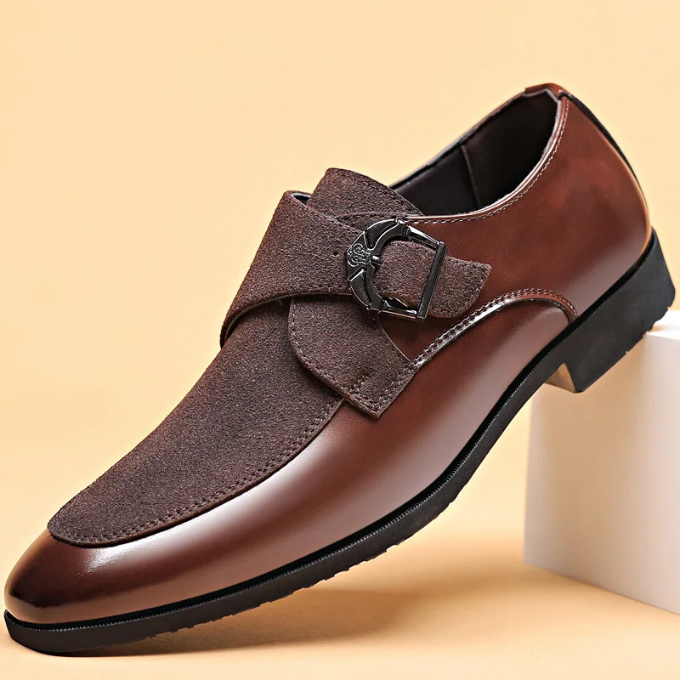Men's Textured Luxury Loafers with Bold Metal Buckle