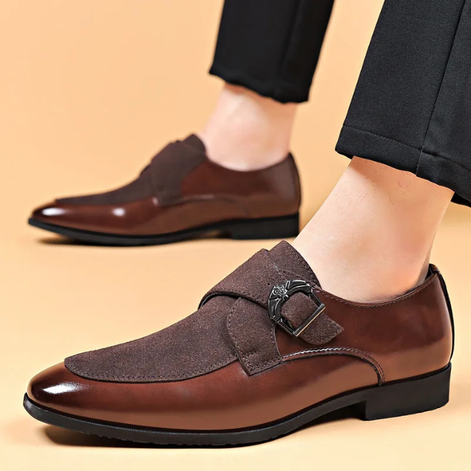 Men's Textured Luxury Loafers with Bold Metal Buckle
