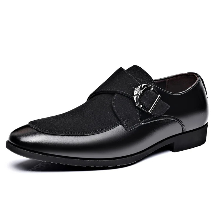 Men's Textured Luxury Loafers with Bold Metal Buckle